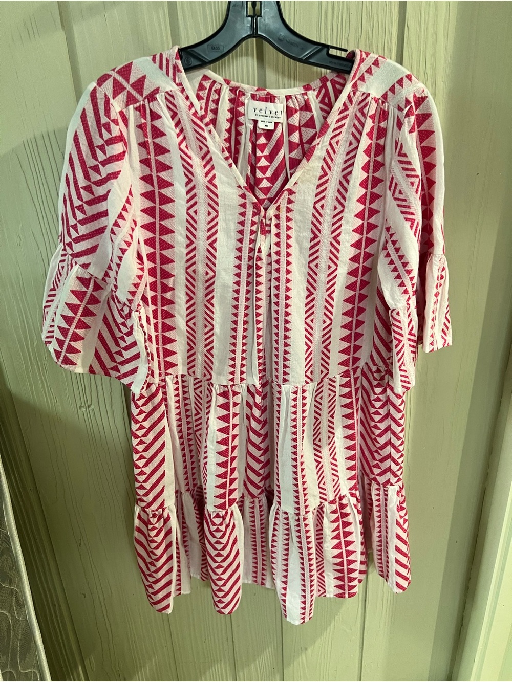 Velvet hot pink/white print dress, size XS